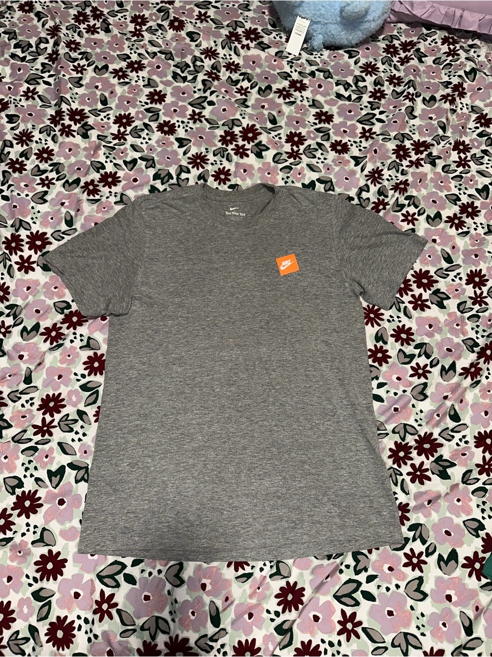 Nike Gray Short-Sleeve Crew Tee with Orange Logo Patch
